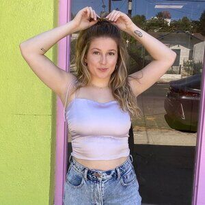 Urban Outfitters Light Purple Satin Adjustable Spaghetti Strap Top, Size: S